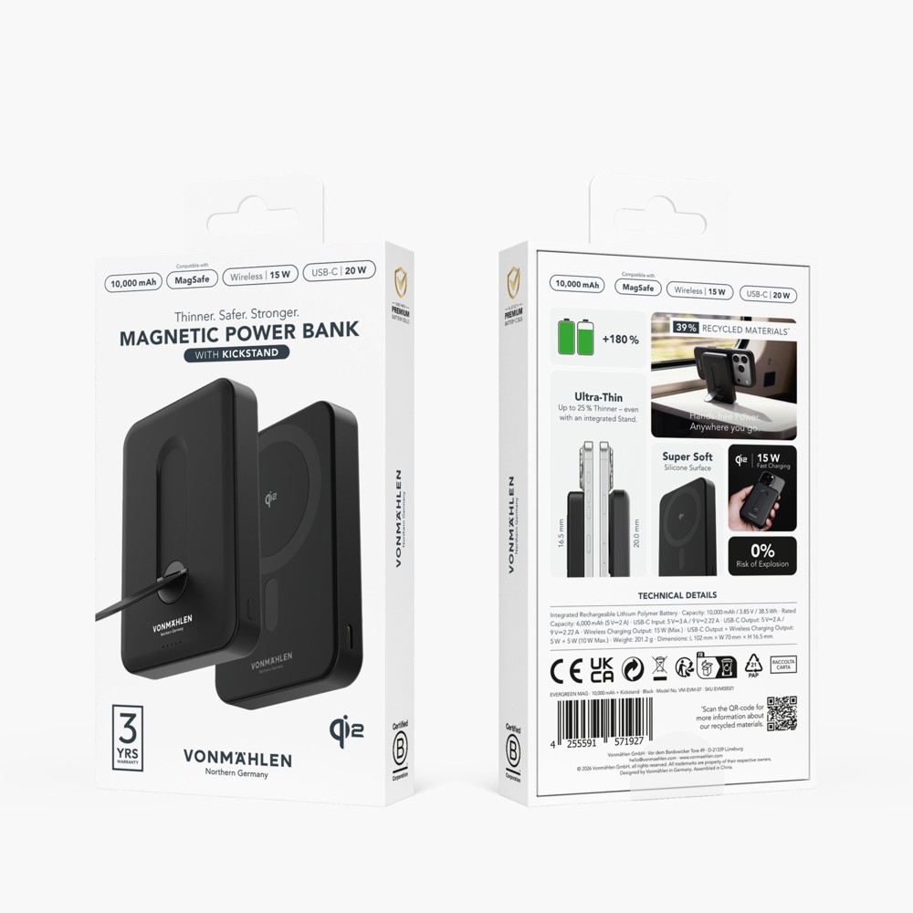 Evergreen Mag 10000 mit Kickstand - Die magnetische Powerbank mit Standfunktion - Schwarz
