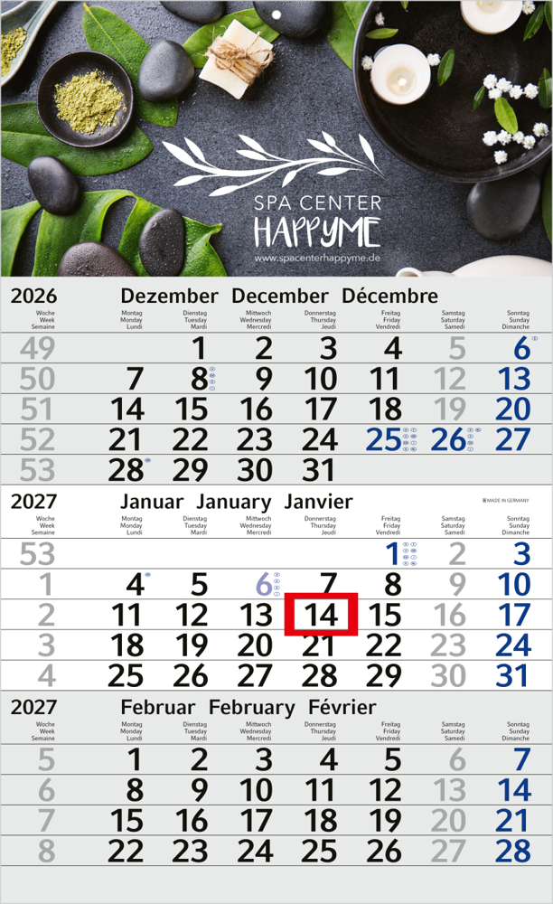 3-Monatskalender Einblatt Budget 3 Schrift leicht