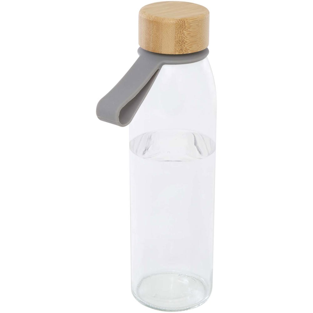 Porto 500 ml Glas-Flasche mit Silikongriff und Bambusdeckel  - grau