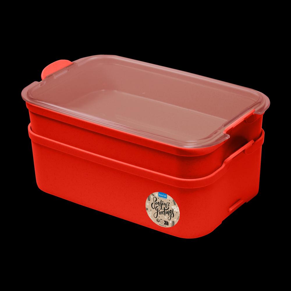 KOZIOL STAKK BENTOBOX 2 Bentobox 2l + XMAS Sticker - nature red