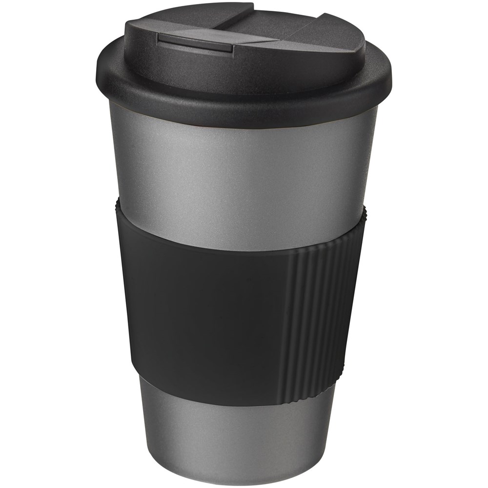 Americano® 350 ml Isolierbecher mit Schutzring & auslaufsicherem Schraubverschluss - silber, schwarz