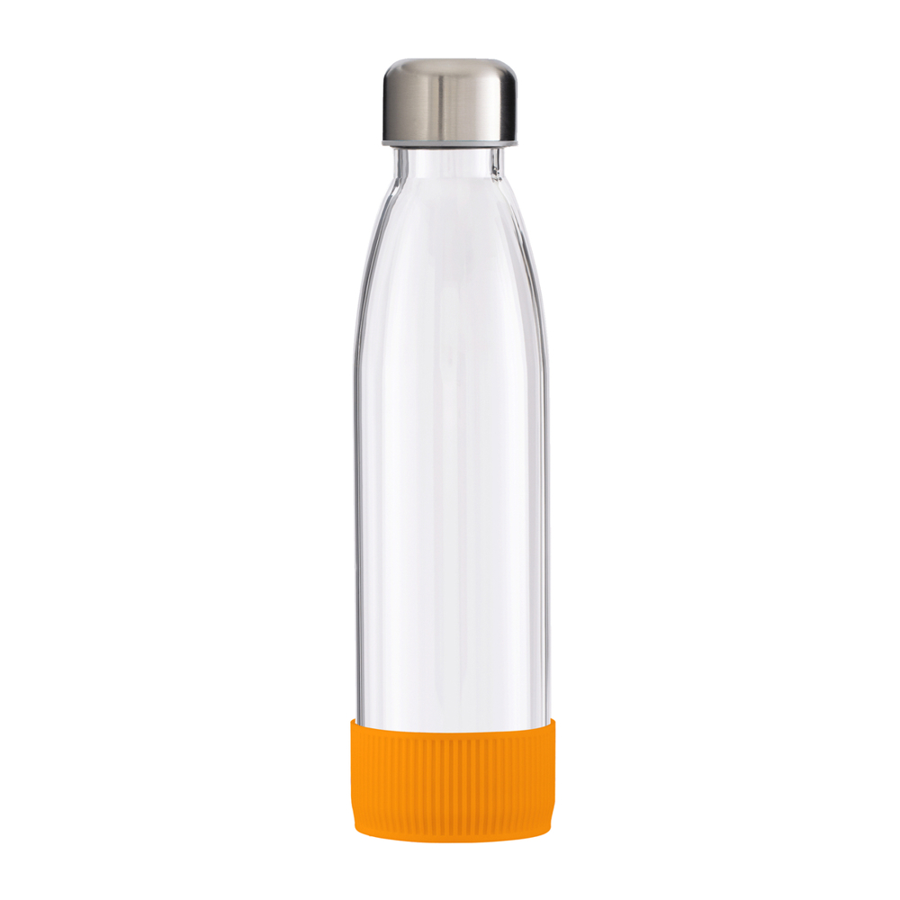 Trinkflasche RETUMBLER-myTOULON GLASS - orange, silber, transparent