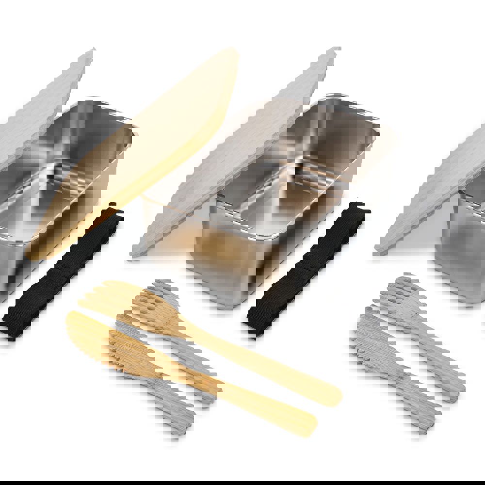 Edelstahl-Brotdose mit Bambusdeckel